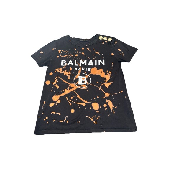 Distressed BALMAIN black white B logo gold military buttons tshirt FR34 XXS - Picture 1 of 16